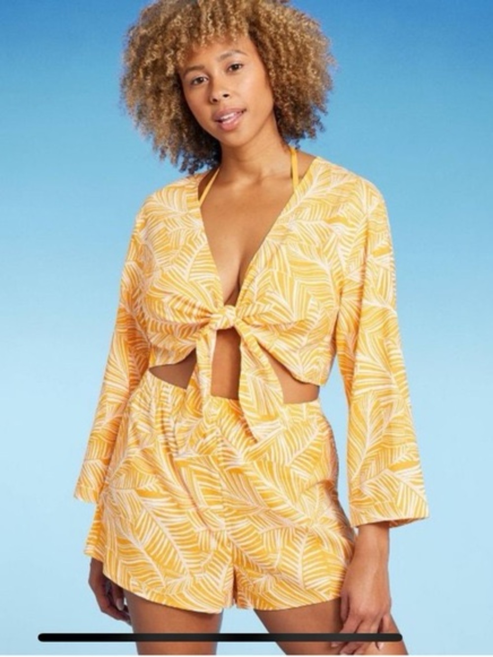 Shade and Shore Leaf-Print Tie-Front Swim Coverup Set